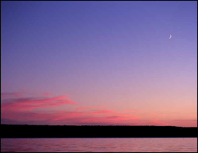 Sunset with crescent Moon over Lake Superior 2, Oak Island, Apostle Islands National Lakeshore, Wisconsin