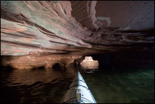 Kayaking within the Sand Island sea caves, Apostle Islands National Lakeshore, Wisconsin, Lake Superior