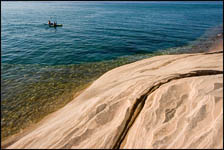 Kayakers along Miners Beach, Pictured Rocks National Lakeshore, Michigan