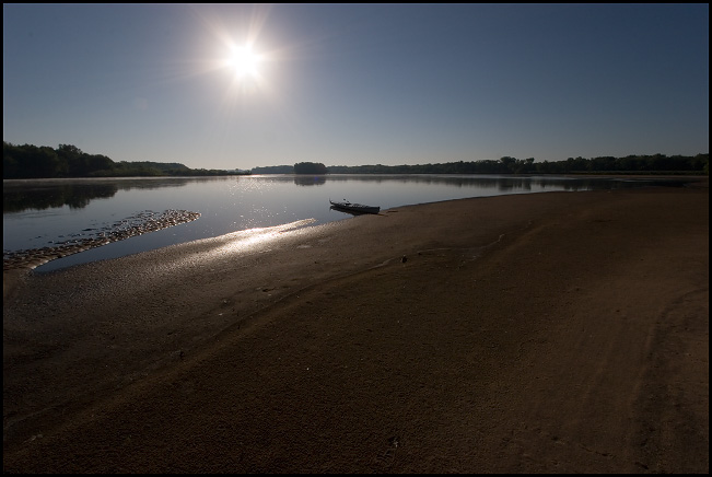 Kayak on sand bar on the Wisconsin River near Portage