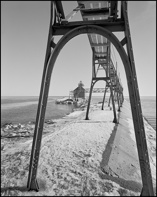 Sturgeon Bay Canal Light in Winter on Lake Michigan, Door County, WI