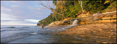Pictured Rocks National Lakeshore Waterfall in Fall near Miner's Beach, Michigan
